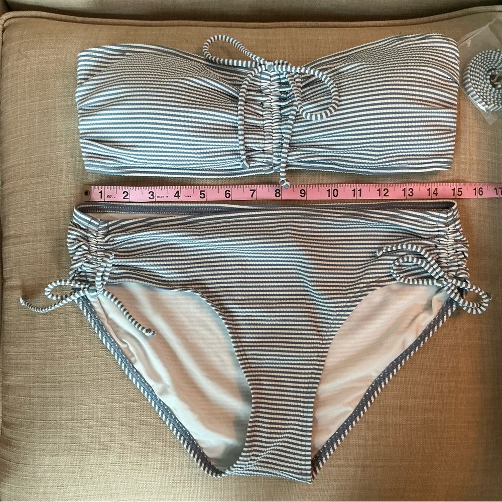 NWT LOFT Bikini Top and Bottom. Blue Striped Seersucker Two Piece. Large - Picture 4 of 6